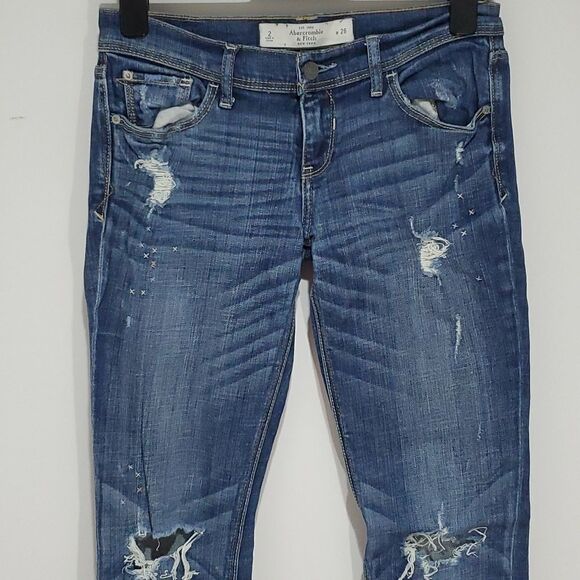 𝅺abercrombie & Fitch 26x31 perfect stretch size 2 medium tint straight leg jean - Picture 2 of 8